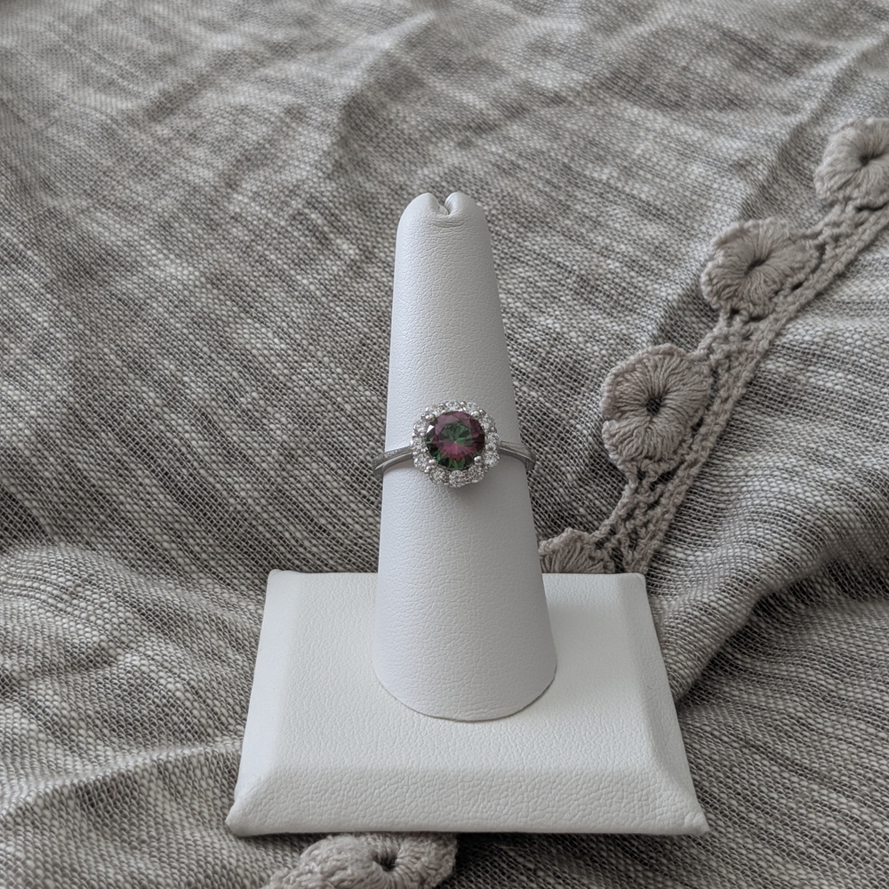 Elegant Silver and Rainbow Gemstone Flower Ring